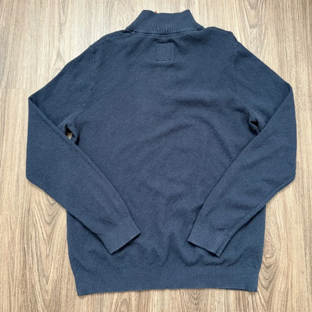 Fat Face Quarter Zip Mock Neck Pullover Sweater, Blue, Large cotton/cashmere